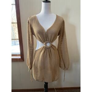 Tan Crochet Cutout Swim Coverup